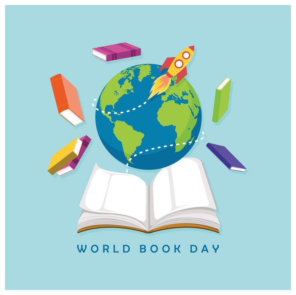 Globe and book. Increase knowledge by reading books. World Book Day concept. Flat illustration. vector