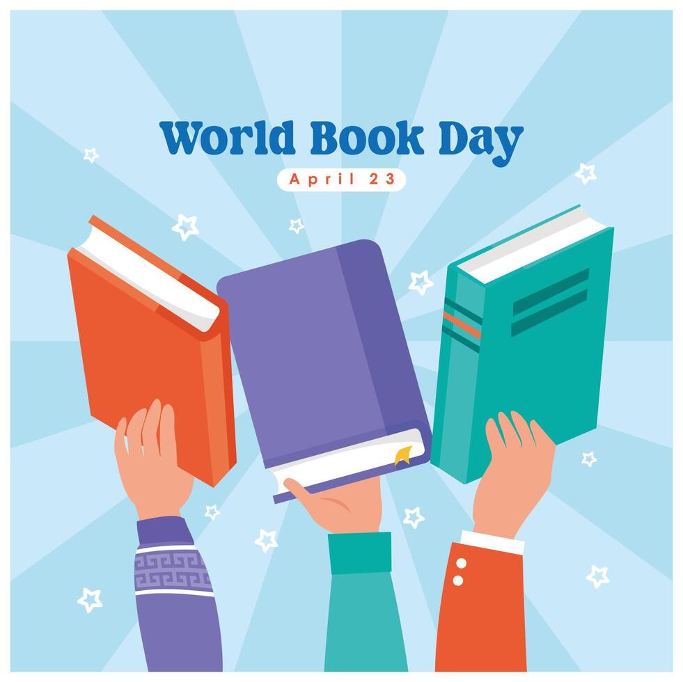 Several hands holding various books. Education and knowledge concept. World Book Day concept. Flat illustration. vector