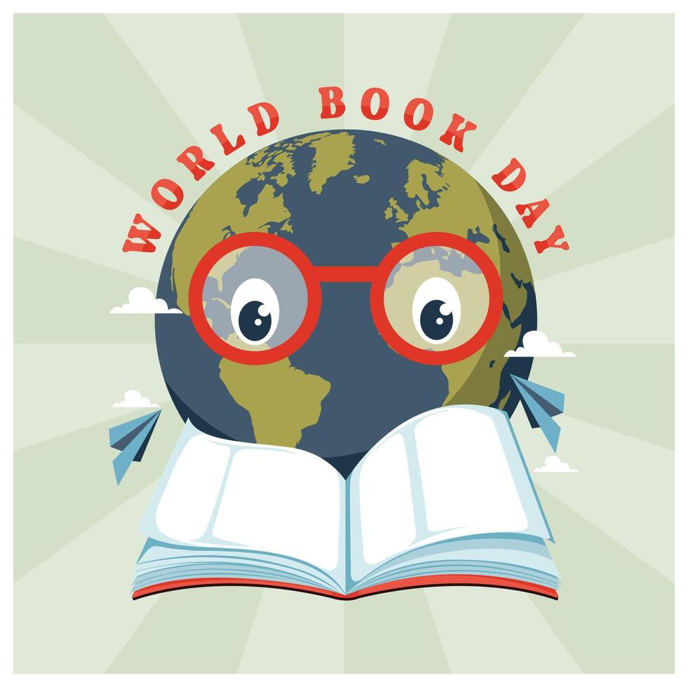 Open book with globe. The importance of knowledge from a book. World Book Day concept. Flat illustration. vector