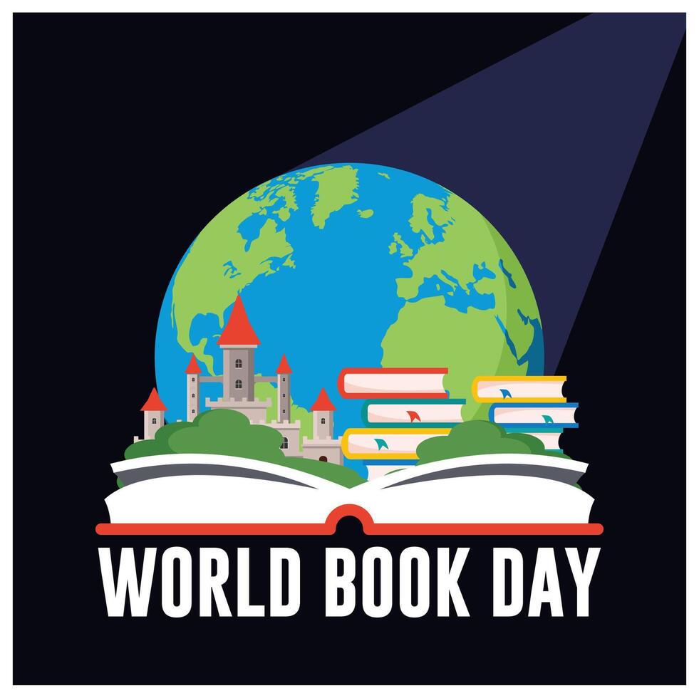 A pile of colorful books with open books. The importance of knowledge from a book. Happy Book Day concept. Flat illustration. vector