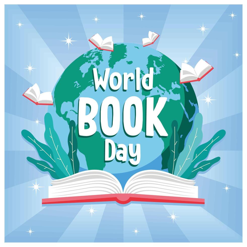 Open book with globe. Reading books increases imagination. Happy Book Day concept. Flat illustration. vector