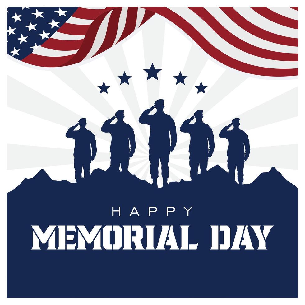 Silhouette of a soldier with an American flag background. Honoring all who have served. Memorial Day concept. Flat illustration. vector