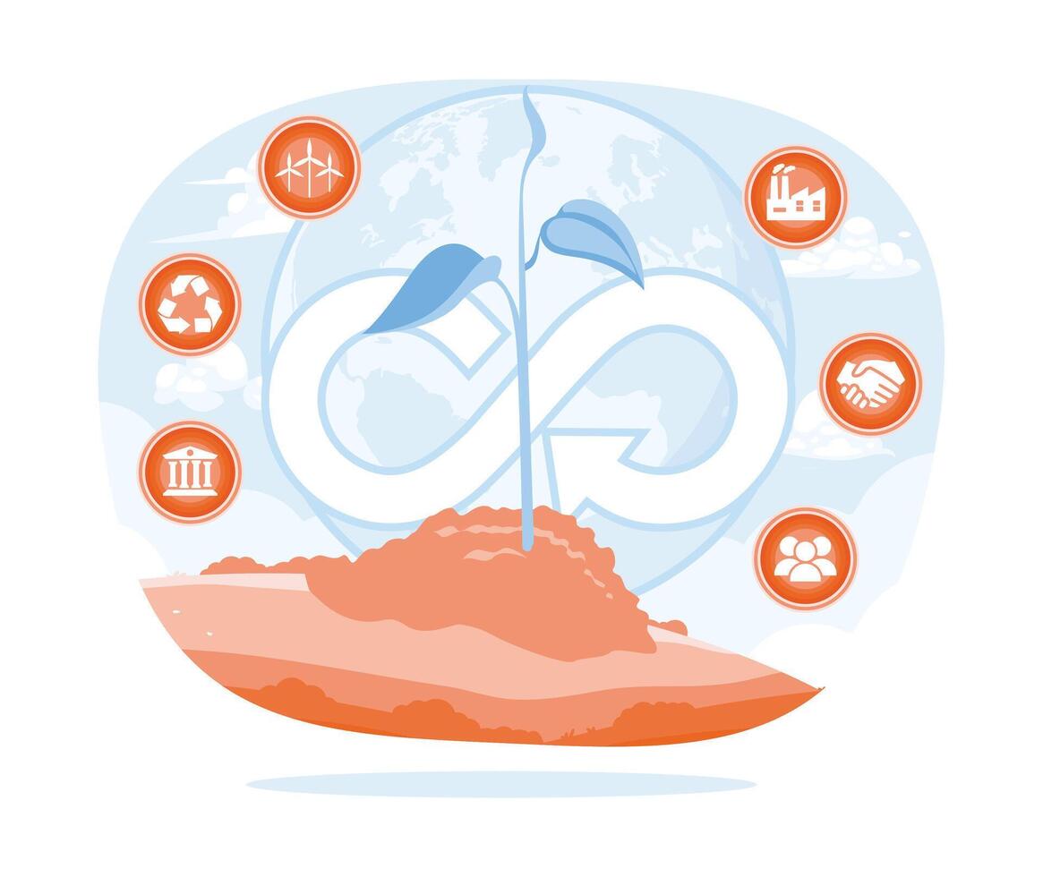 Buds with a circular economy icon. Green energy, environmentally friendly. Natural resources concept. Flat illustration. vector