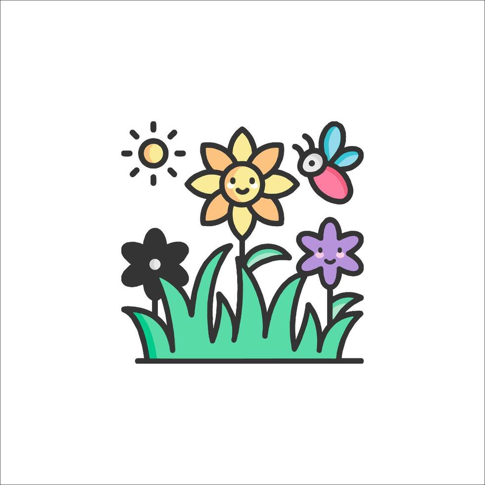 A colorful flower and bee icon vector