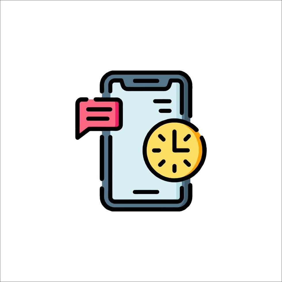 A phone with a clock and chat bubble icon vector
