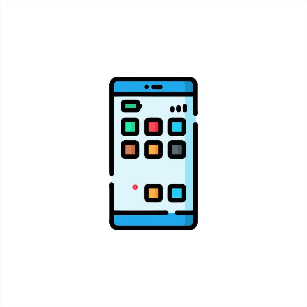 A phone with a button on it is shown in a flat style vector