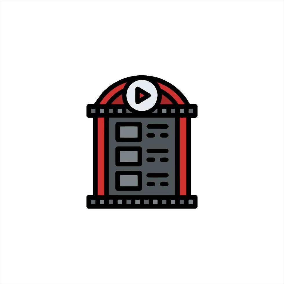 A movie theater icon with a red and black background vector