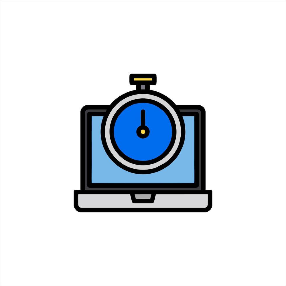 A laptop with a stopwatch icon on it vector