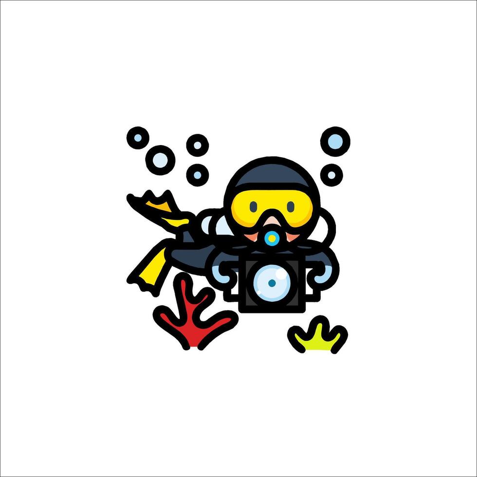 A cartoon diver with a camera in his hand vector