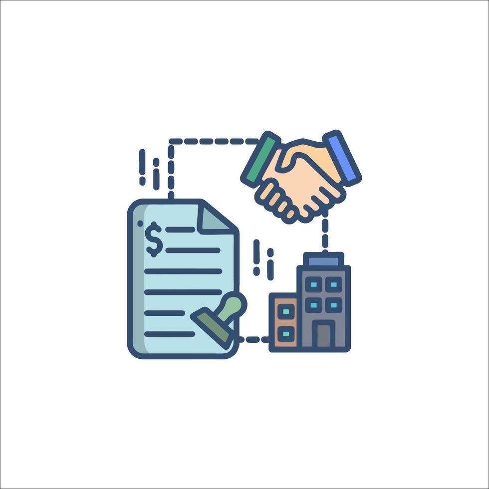 A handshake and a document are shown on a white background vector