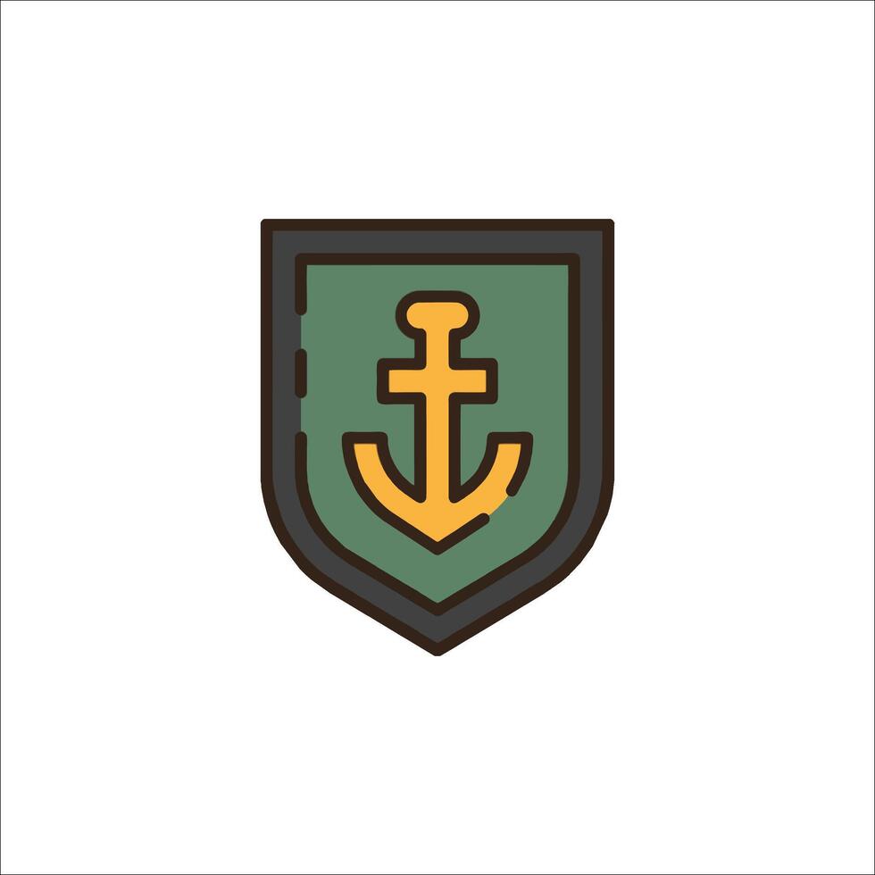 An anchor on a green shield with a yellow border vector