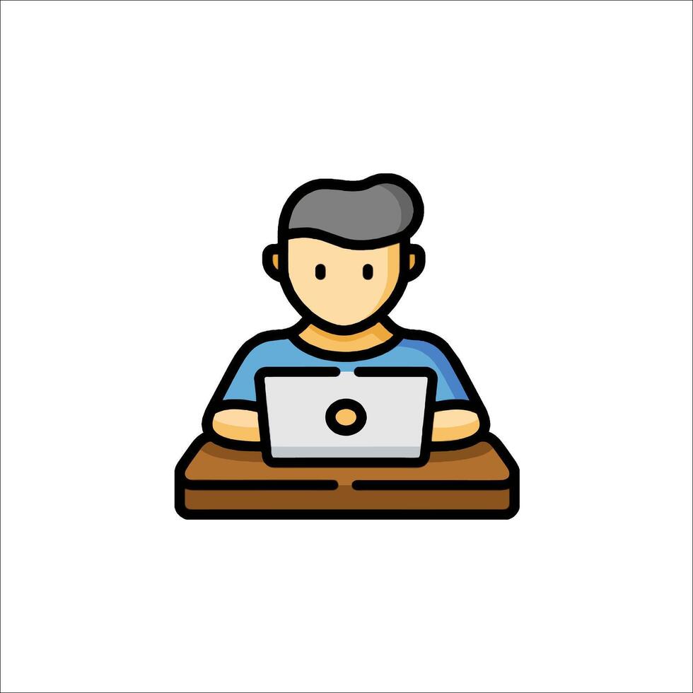 A man sitting at a desk with a laptop vector