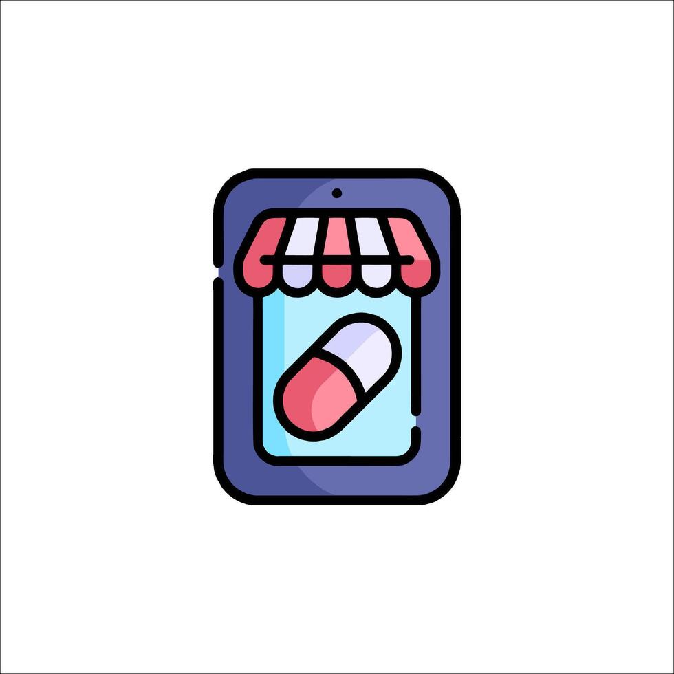 A tablet with a pill in it and a pharmacy sign vector