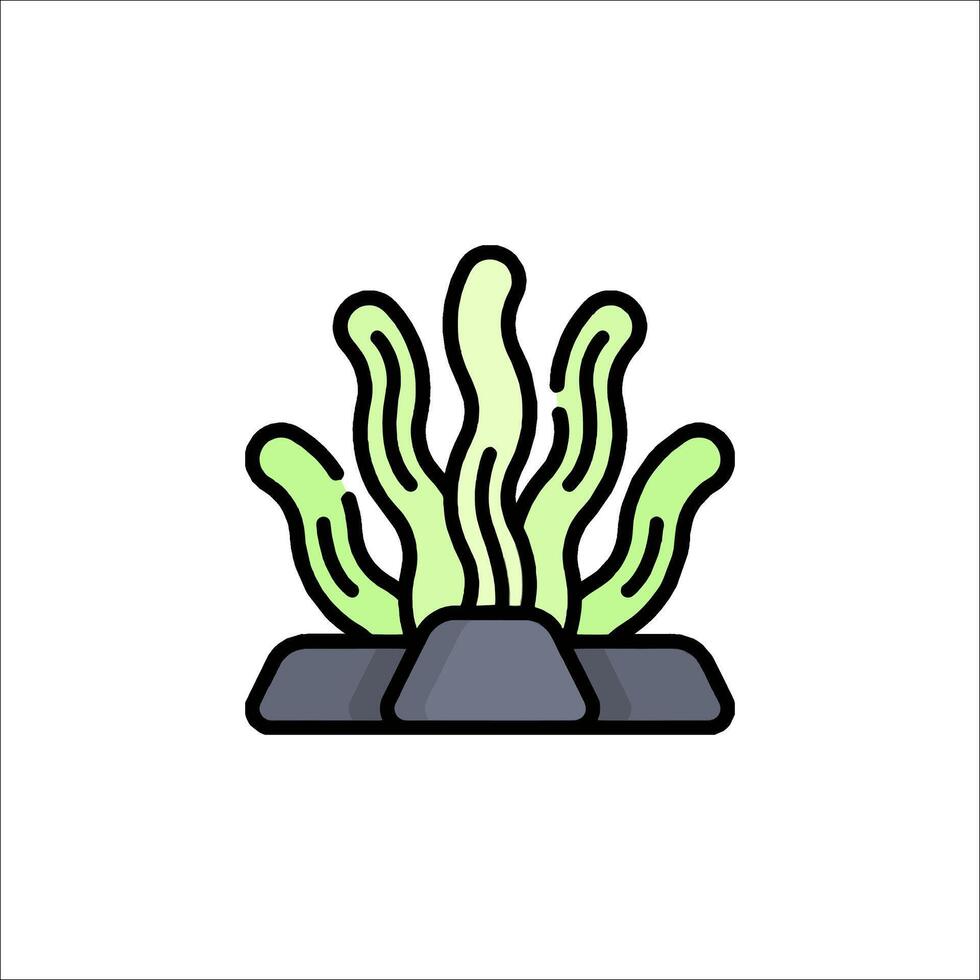 A green plant on a rock icon vector