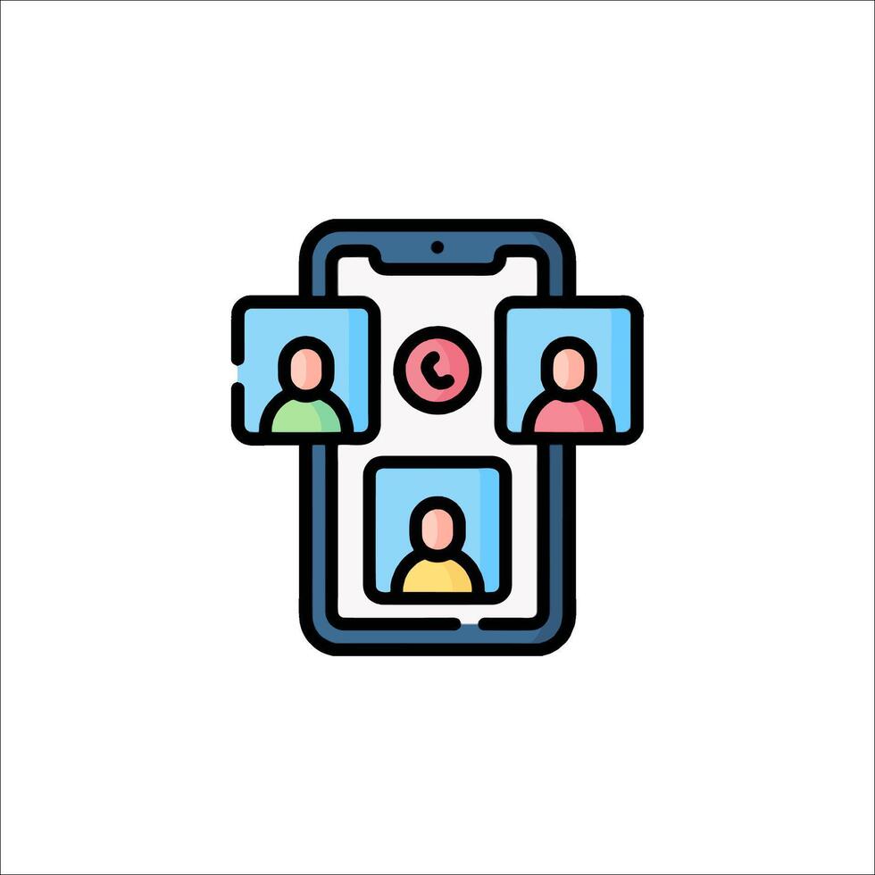 A phone with people on it and a call icon vector
