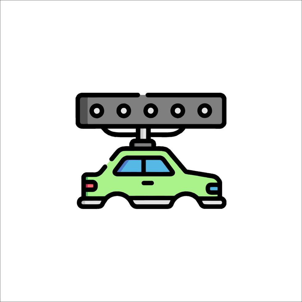 Car with a camera on top of it, flat line icon vector