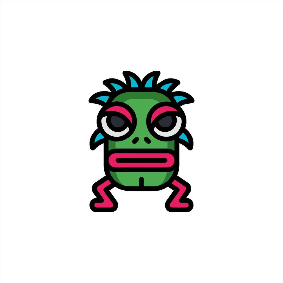A cartoon character with a green face and pink hair vector