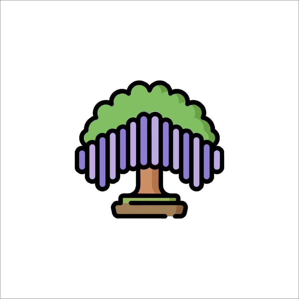 A tree with a purple and green leaf on it vector