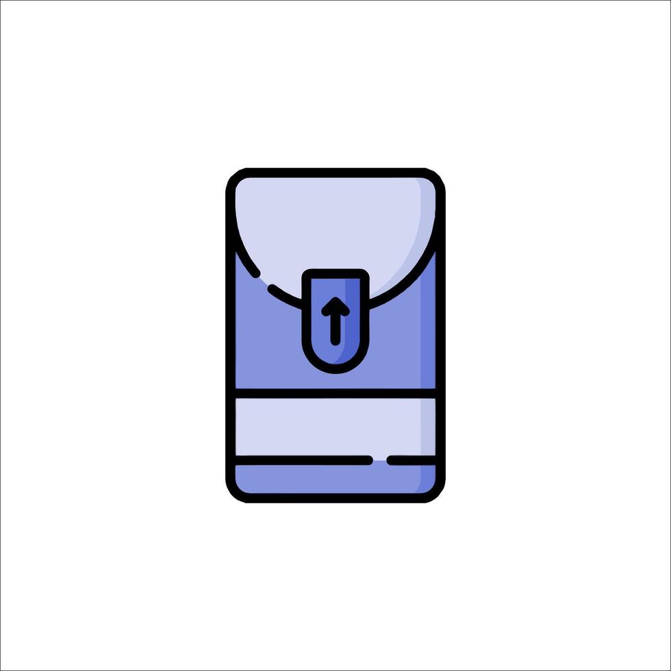 A blue and white bag with an arrow pointing to it vector