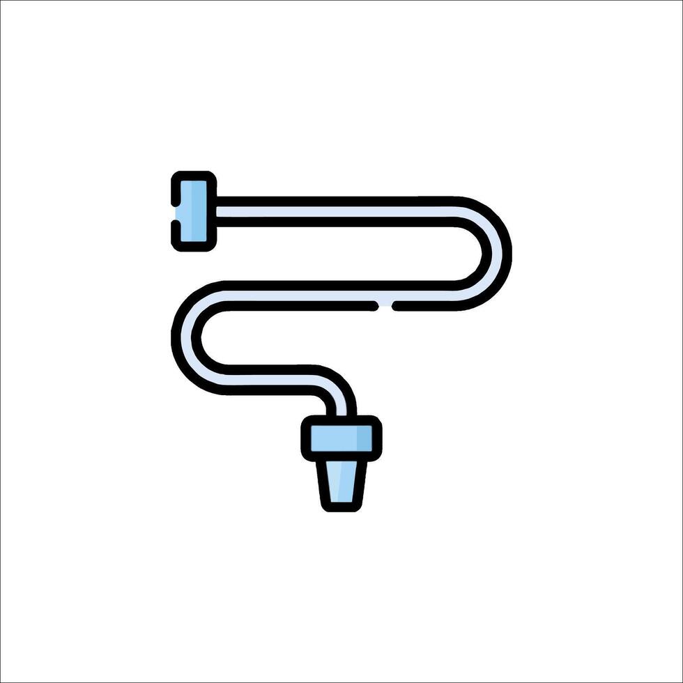 A blue and white line icon of a pipe vector