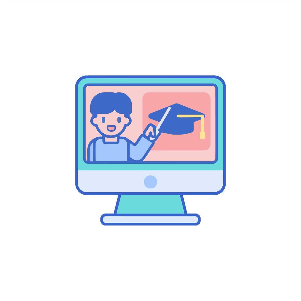 A computer screen with a graduation cap on it vector