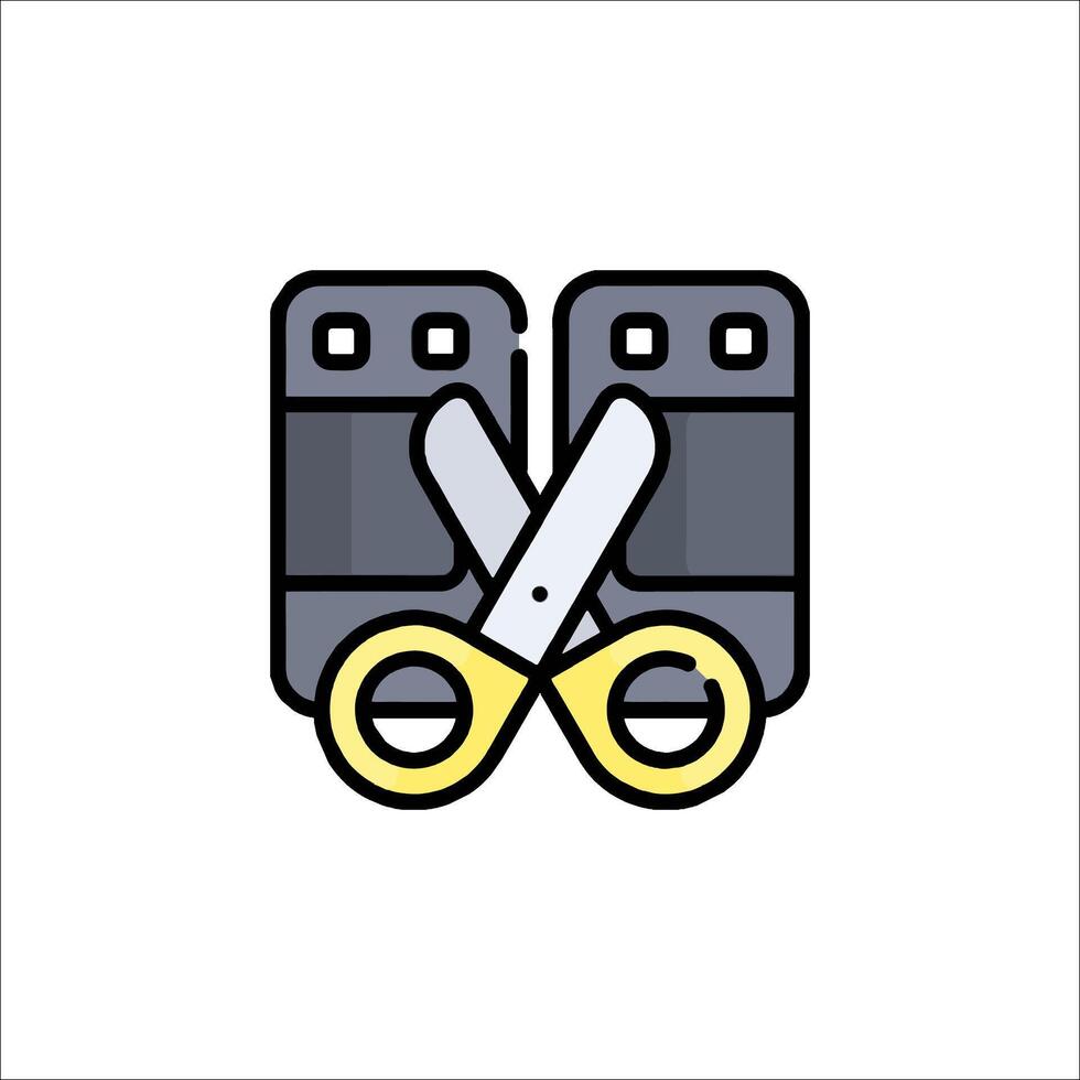 Two scissors are holding a pair of batteries vector