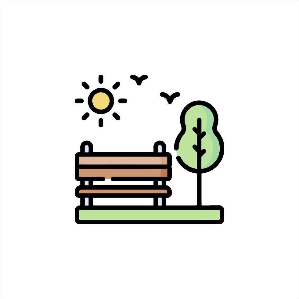 A park bench with a tree and sun in the background vector