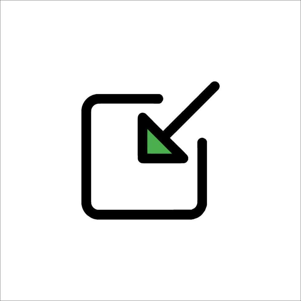 A green arrow pointing at a square icon vector