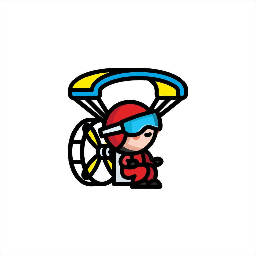 A cartoon character with a parachute on his back vector