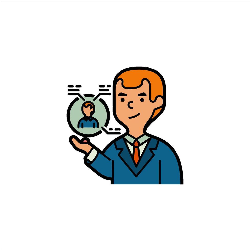 A man in a suit holding a phone with a person in the background vector