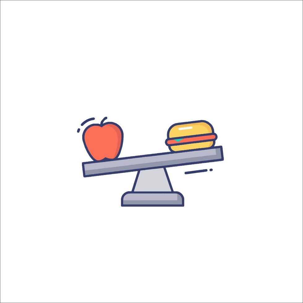 A hamburger and apple on a scale vector