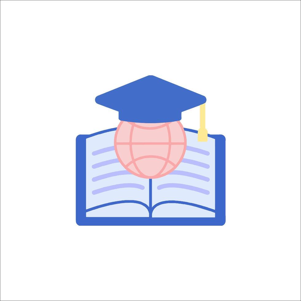 A globe and a graduation cap on top of an open book vector