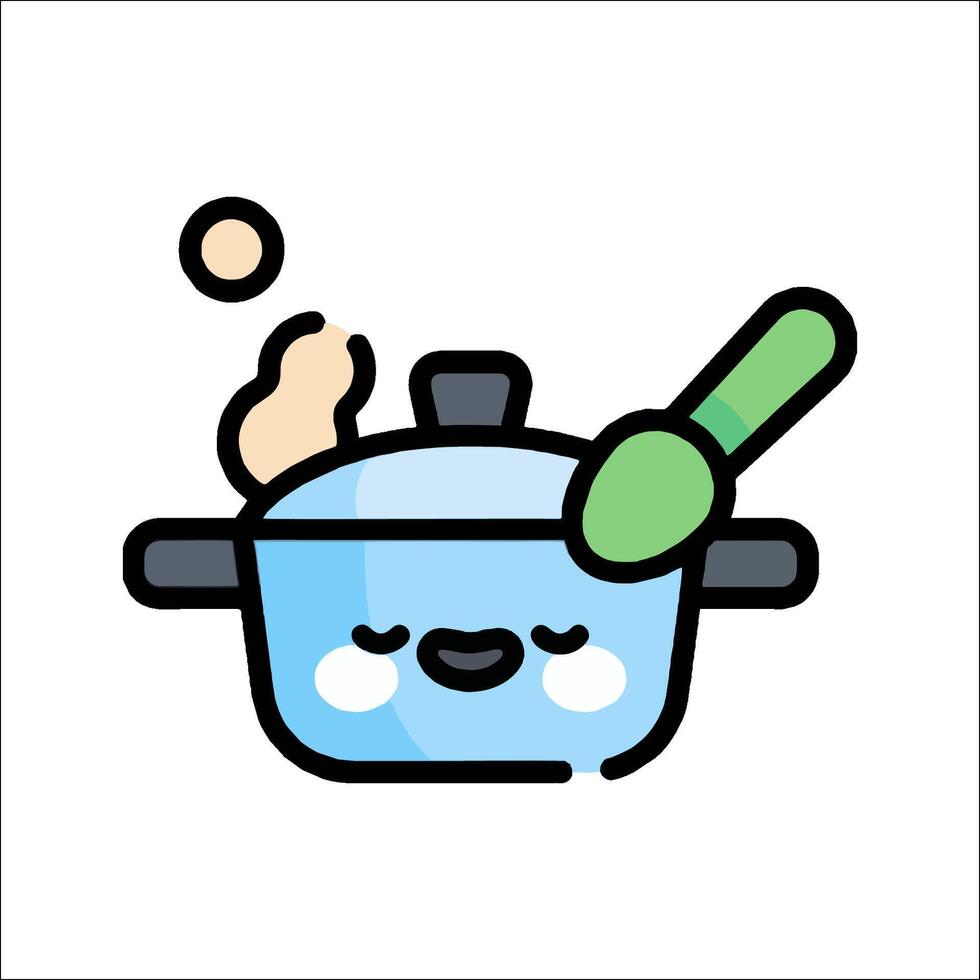 A cartoon pot with a spoon and a spoon in it vector