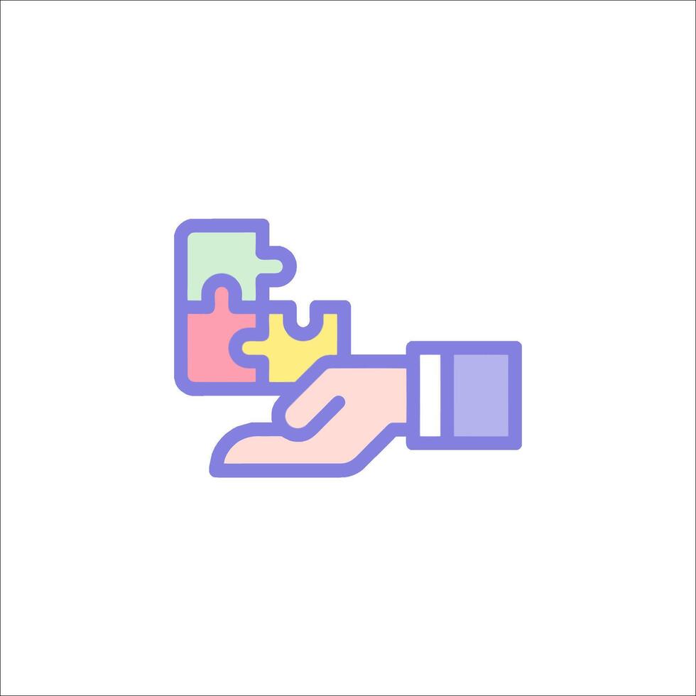 A hand holding a puzzle piece icon vector