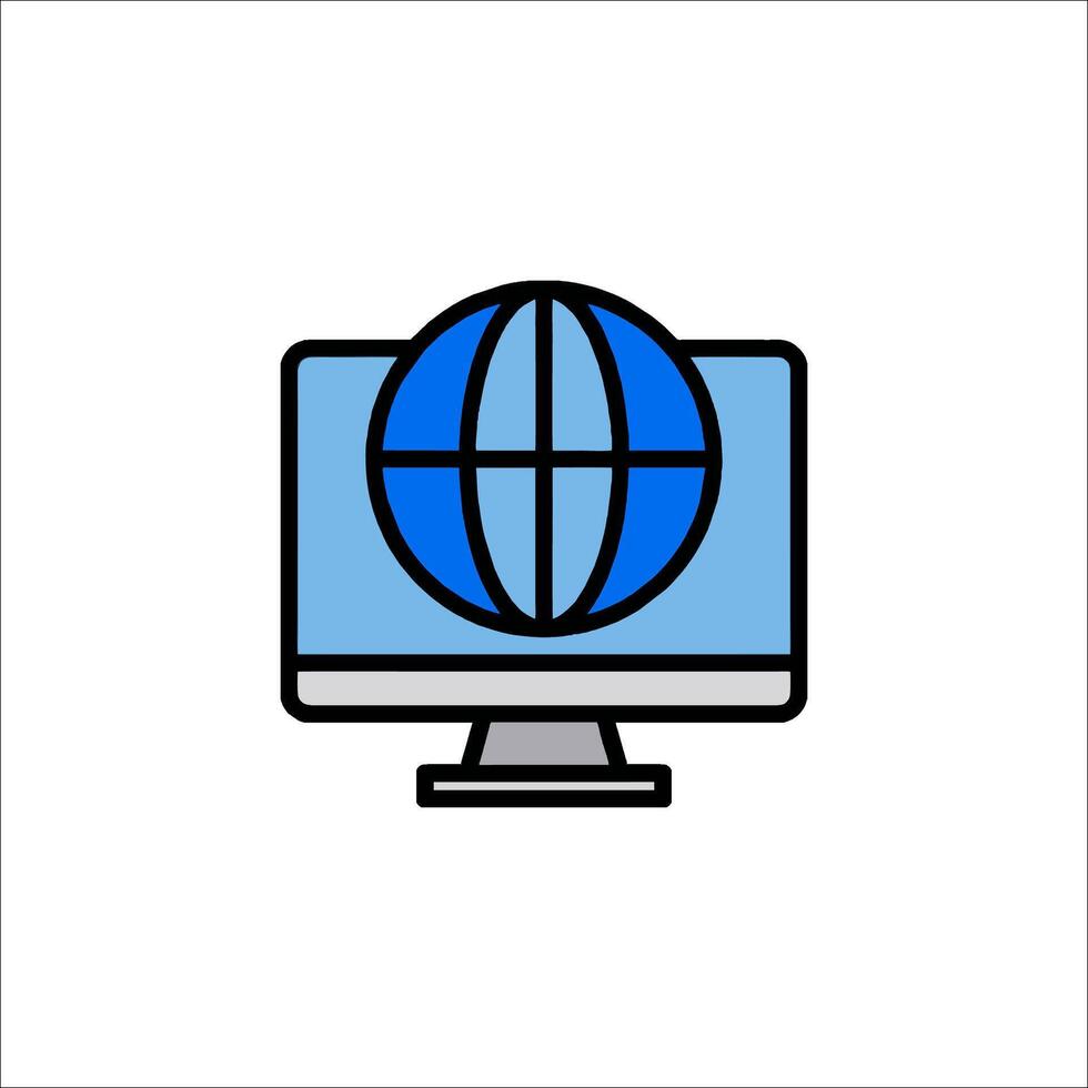 A computer monitor with a globe icon on it vector