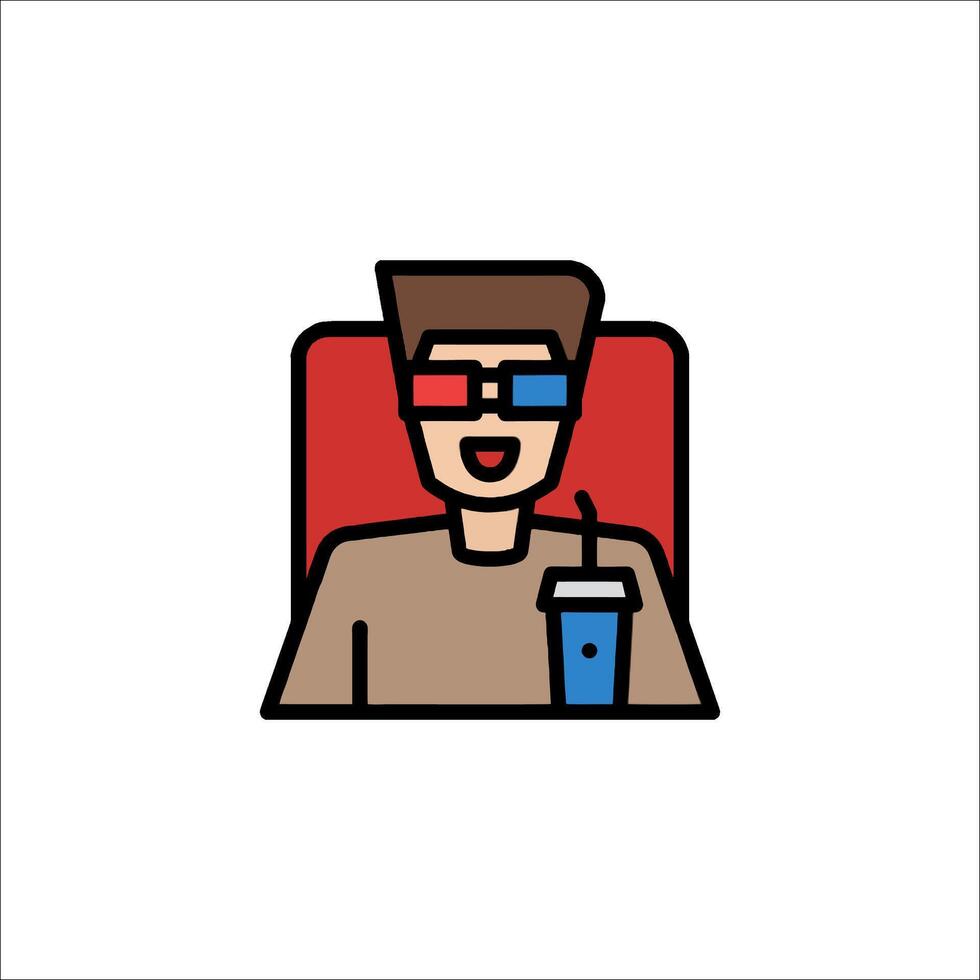 A man in 3d glasses and a drink vector