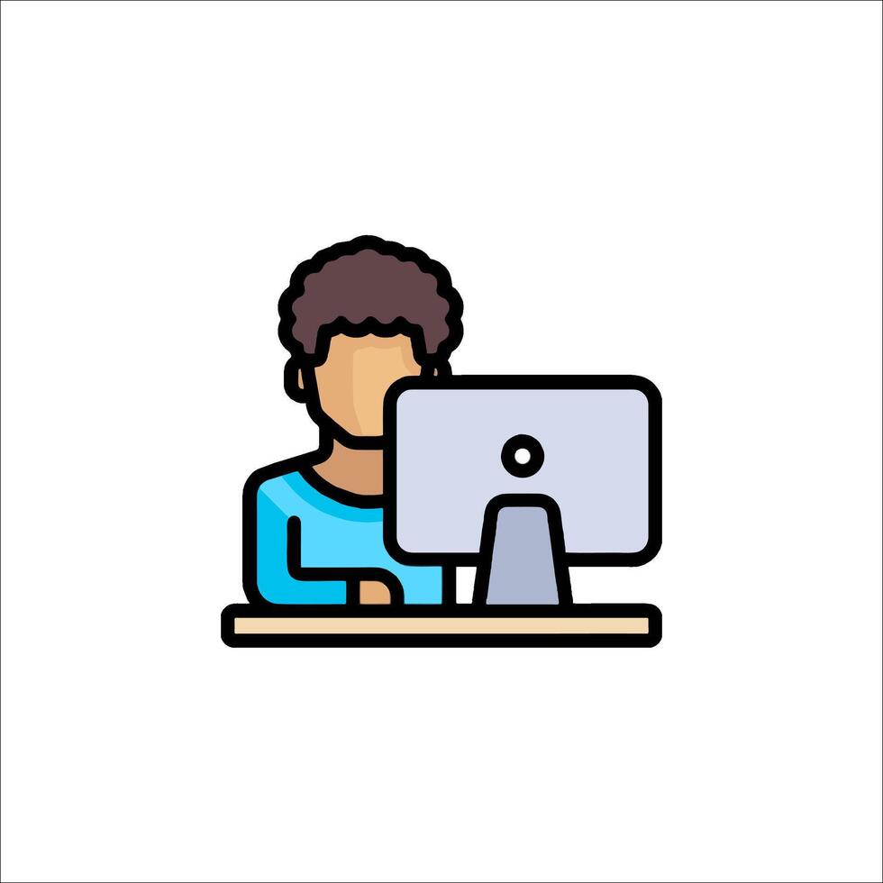 A man sitting at a computer screen with a monitor vector