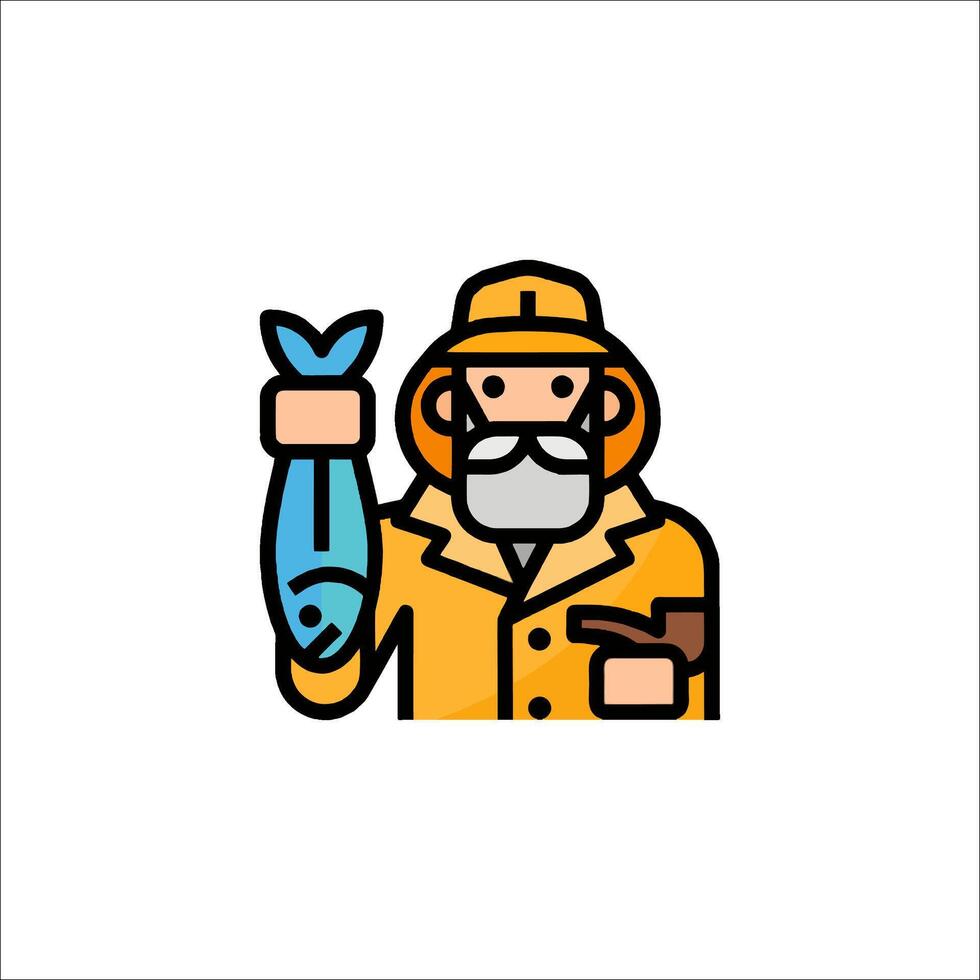 A man in a hat holding a fish vector