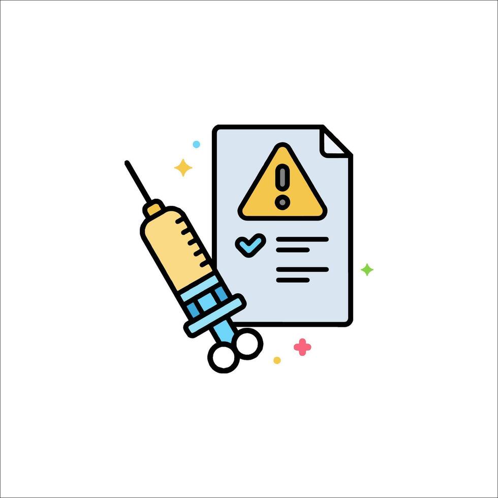 A syringe and a paper with a warning sign vector