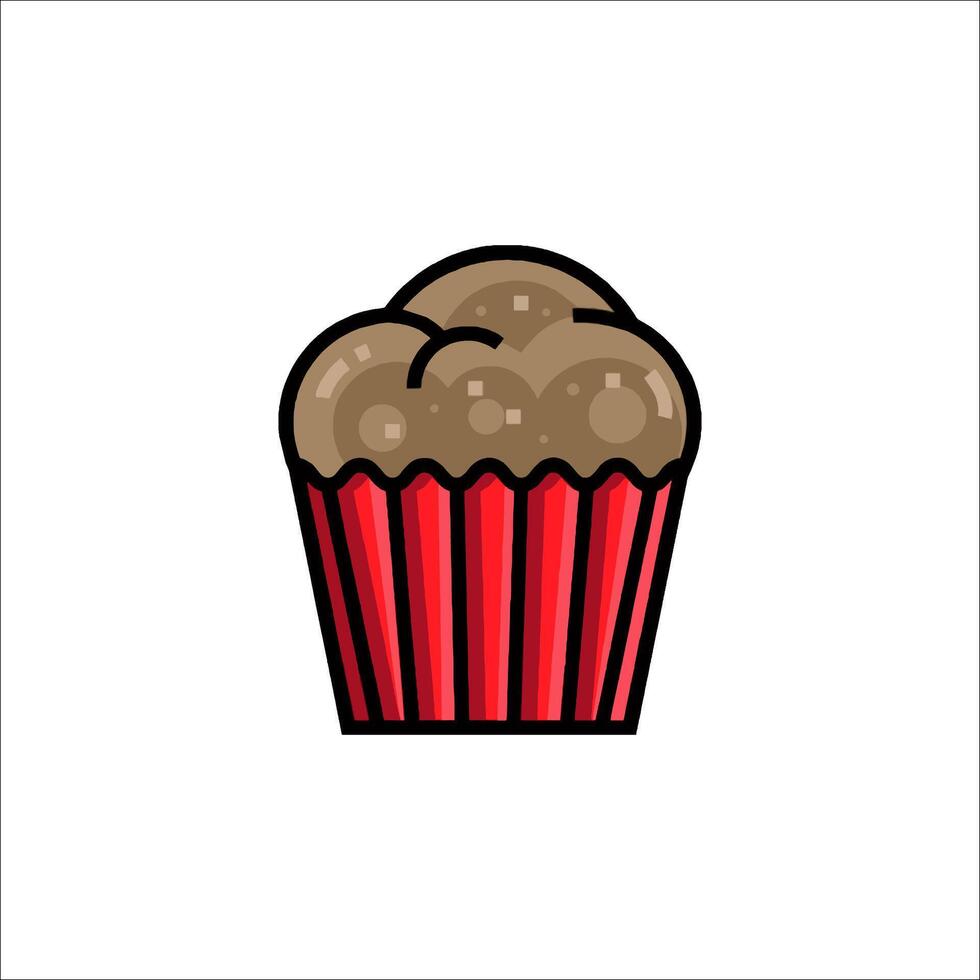 A cupcake icon with chocolate frosting vector