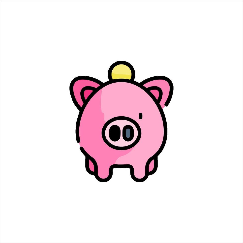 A pink pig with a gold coin on its head vector