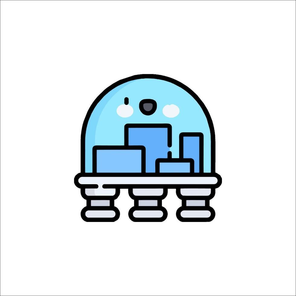 A blue and white logo with a city inside vector