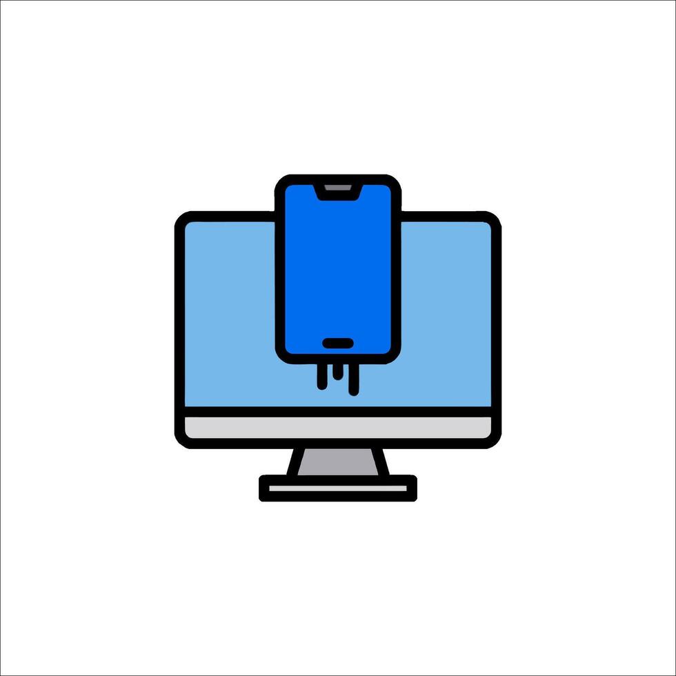 A computer monitor with a phone on it vector