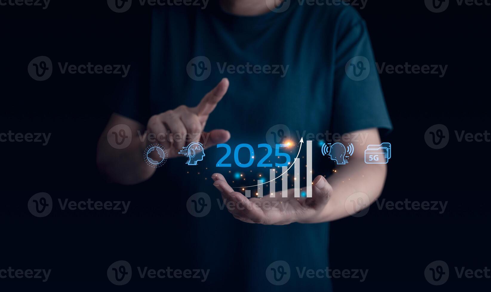 Ai, artificial intelligence trend of new year 2025. Concept of futiristic innovation in digital marketing, business, technology, strategy, target, development plan, performance, information, idea. photo