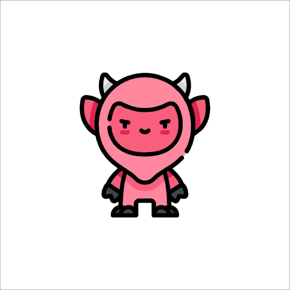 A pink demon character with horns and a tail vector