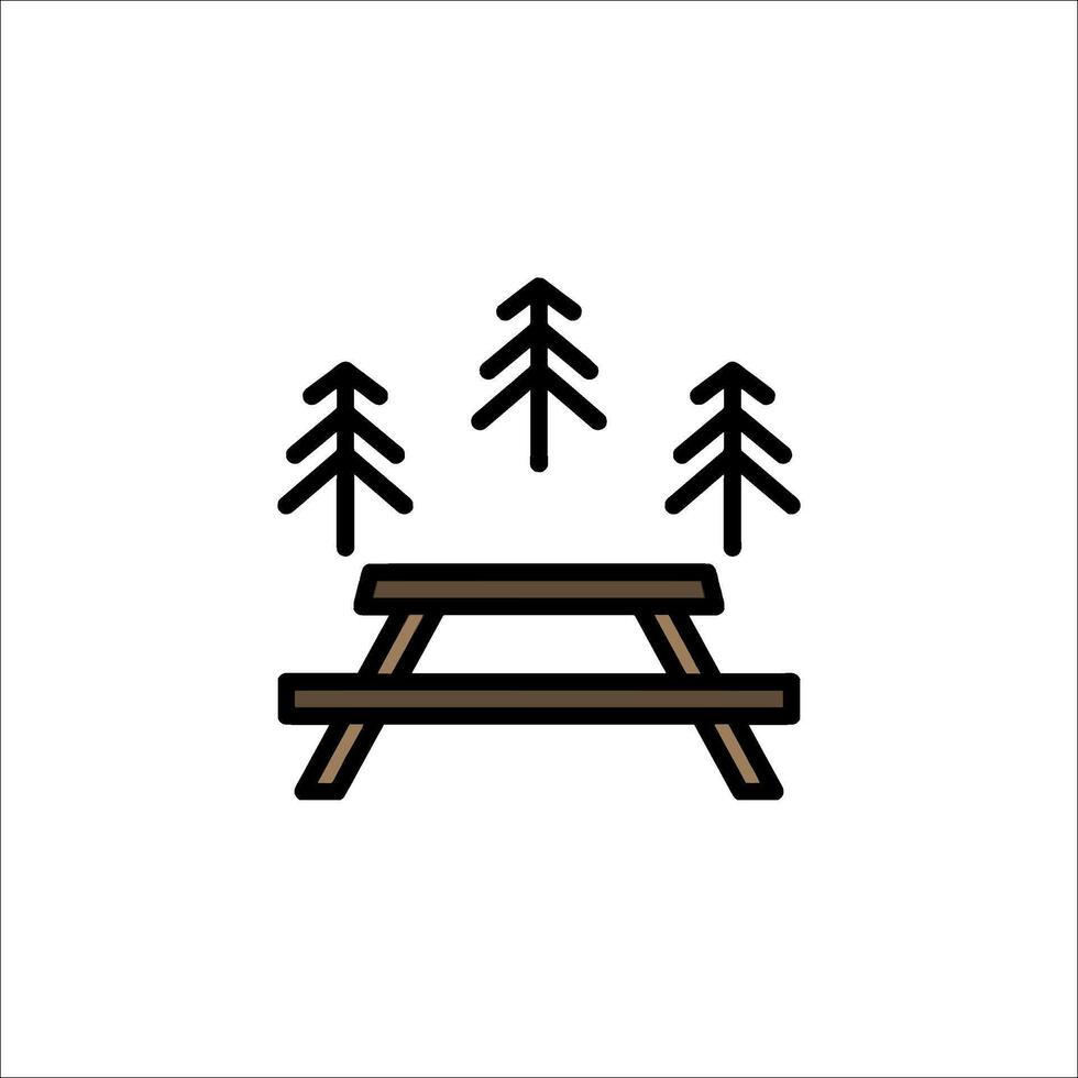Picnic table with trees icon vector
