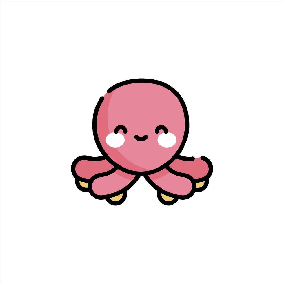 A cute pink octopus with eyes and a smile vector