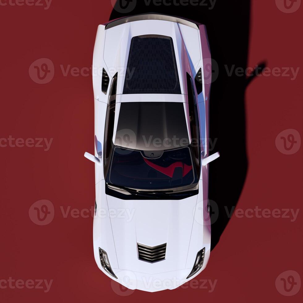 A car is shown from above in a red background photo