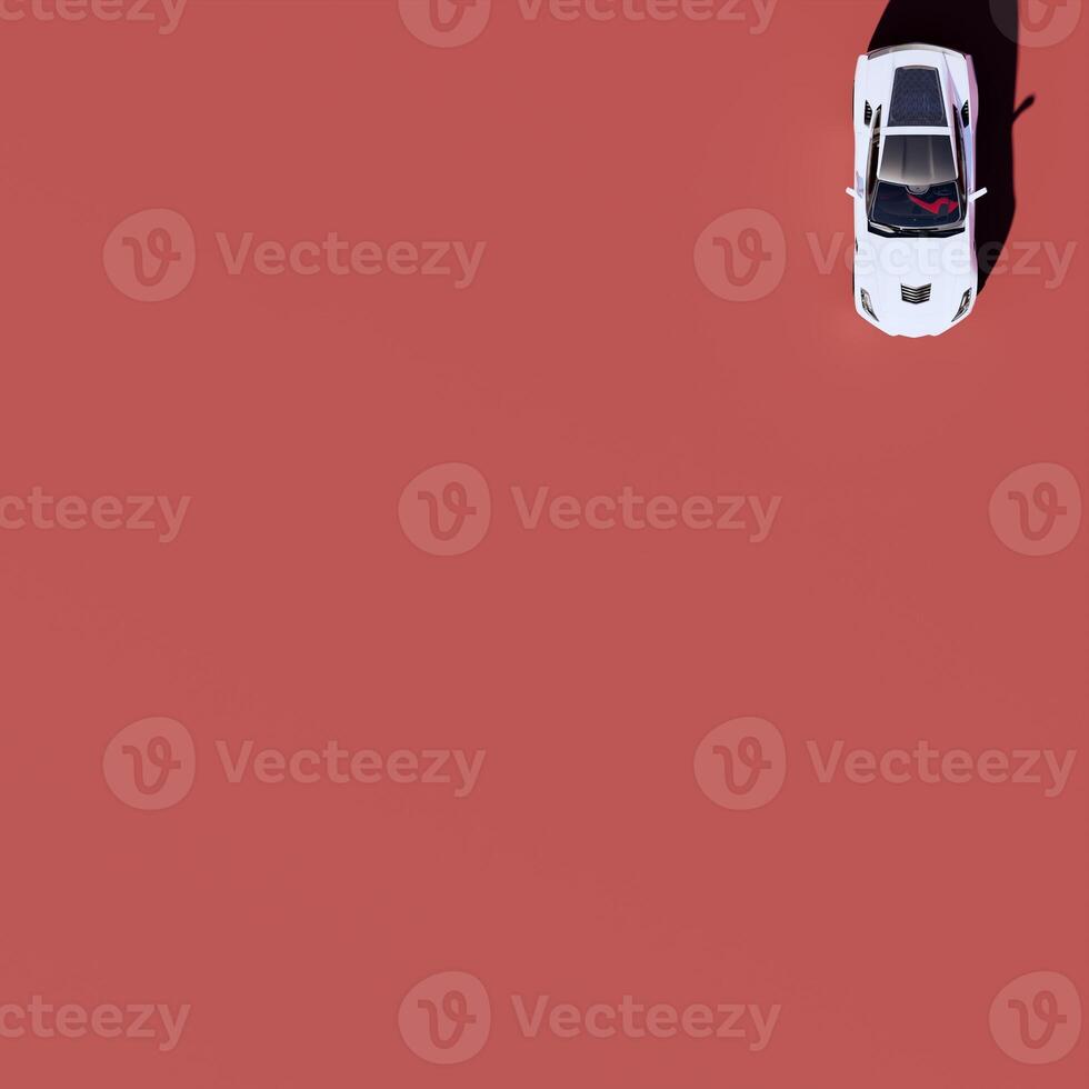 A white car is sitting on top of a red surface photo