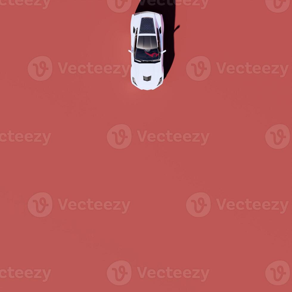 A white car is seen in the air above a red surface photo